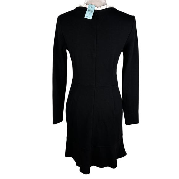 Loft Dress Black 4P Petite Stretch LBD Ruffle Neck LS New - Picture 10 of 14